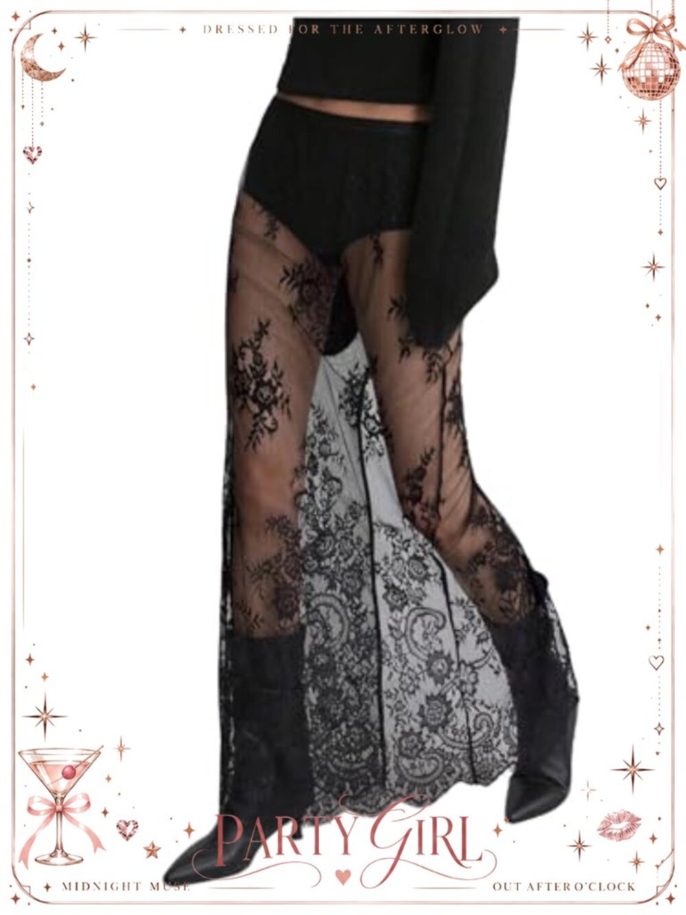 Y2K Sheer Lace Maxi Skirt Paisley Flowy High Rise Back Slit Goth Festival